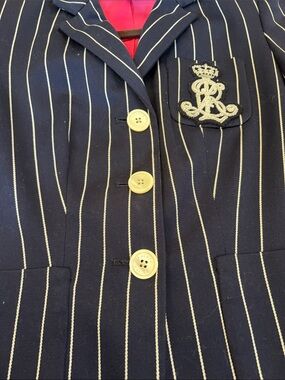 Ralph Lauren Navy Pinstripe Blazer with Pink Lining and Crest